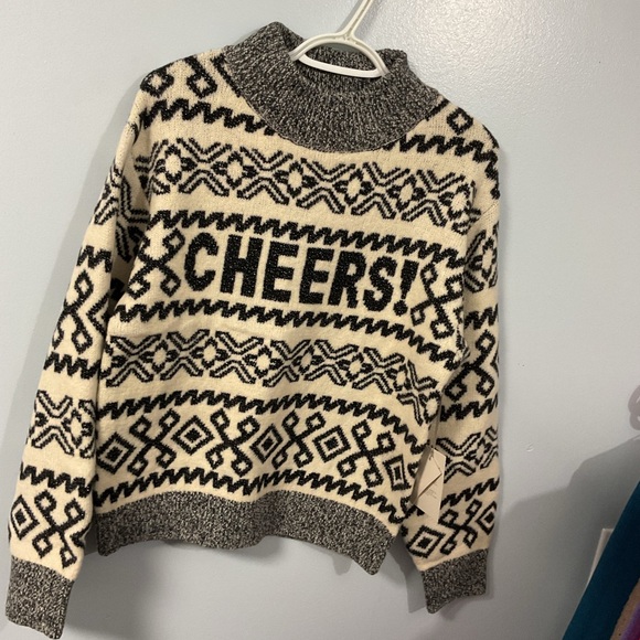 A new day cheers cream and black  with silver threads pull over sweater - Picture 1 of 6